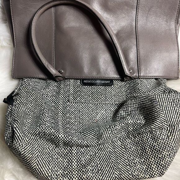 Rebecca Minkoff leather gray large shoulder bag with silver tone hardwares. - Picture 10 of 14